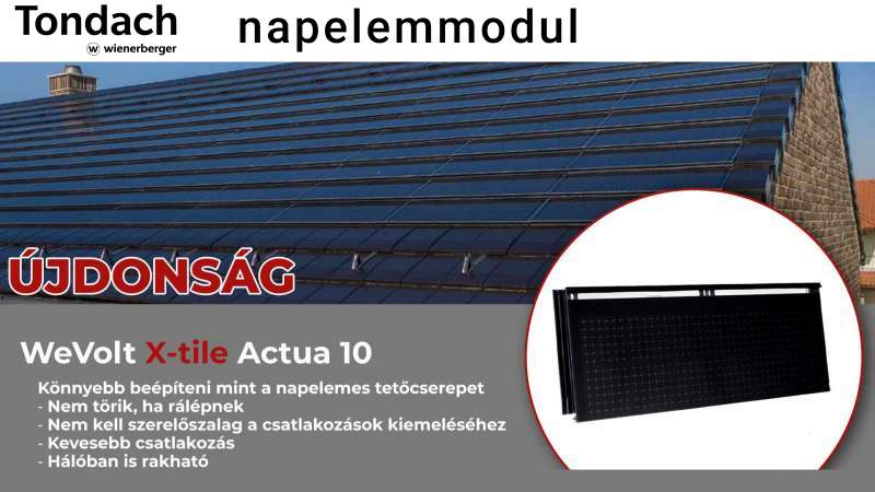 Tondach Wevolt X-Tile tetősíkba integrált napelemes tetőmodul
